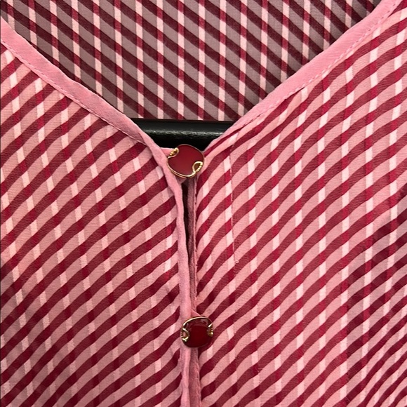 Adorable Vintage Coquette Striped Red and Pink Dress with Puff Sleeves, Size - Picture 4 of 16